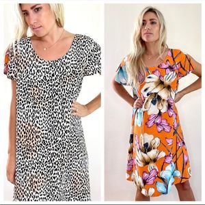 Chico's Size 3 XL Reversible Animal Floral Print Split Sleeve Midi Shift Dress